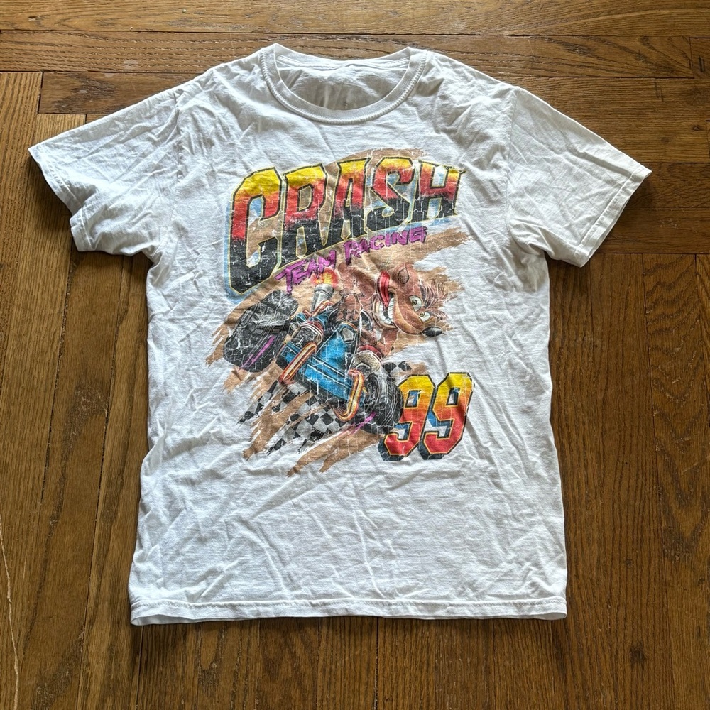 Crash Bandicoot‎ Team Racing Graphic T-Shirt White Size Small Retro Gamer Tee